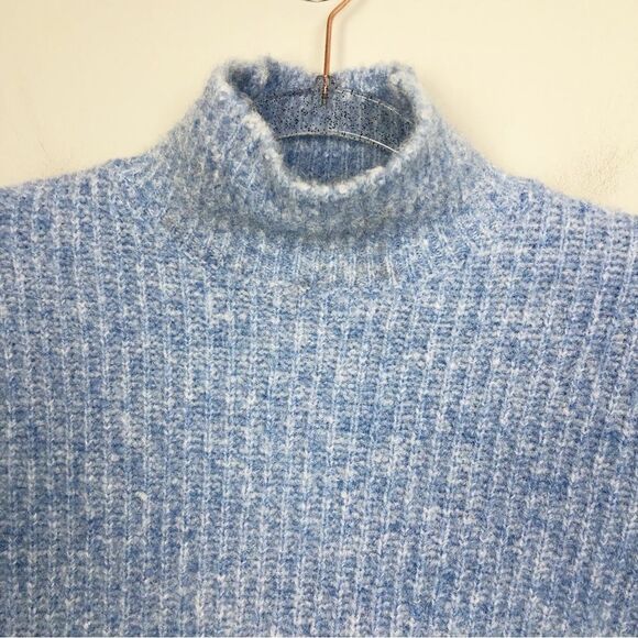 ZARA | Baby Blue Mock Neck Cropped Ribbed Sweater Women’s Size Medium - Picture 3 of 7